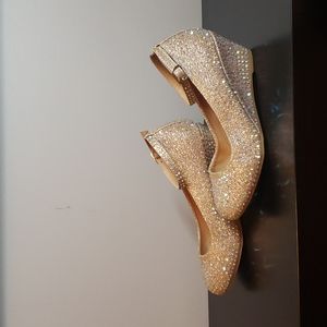 Girls Gold Rhinestone Wedge Heel